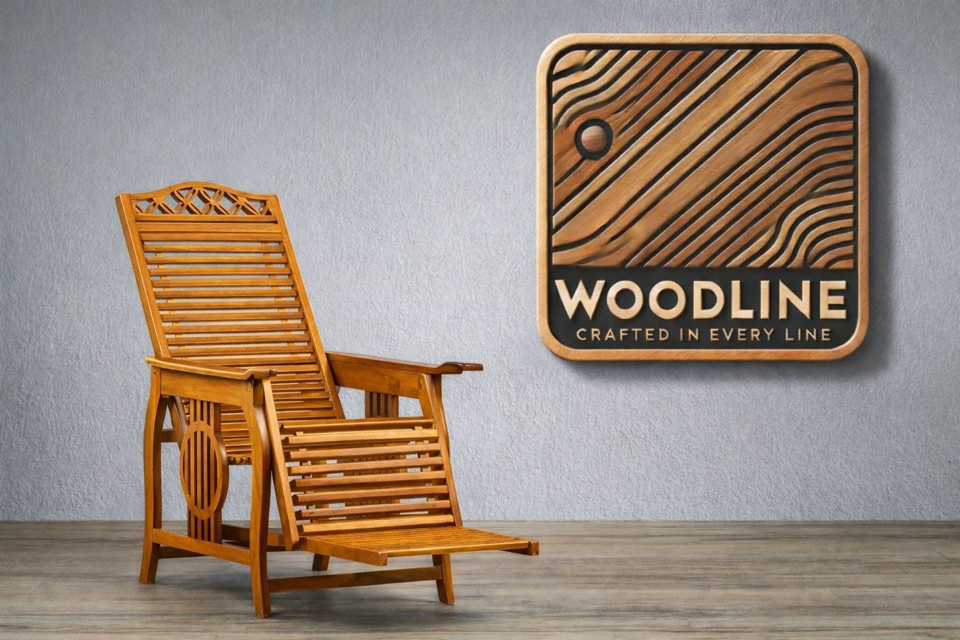 Carved solid-wood easy chair showing slat-back joinery detail