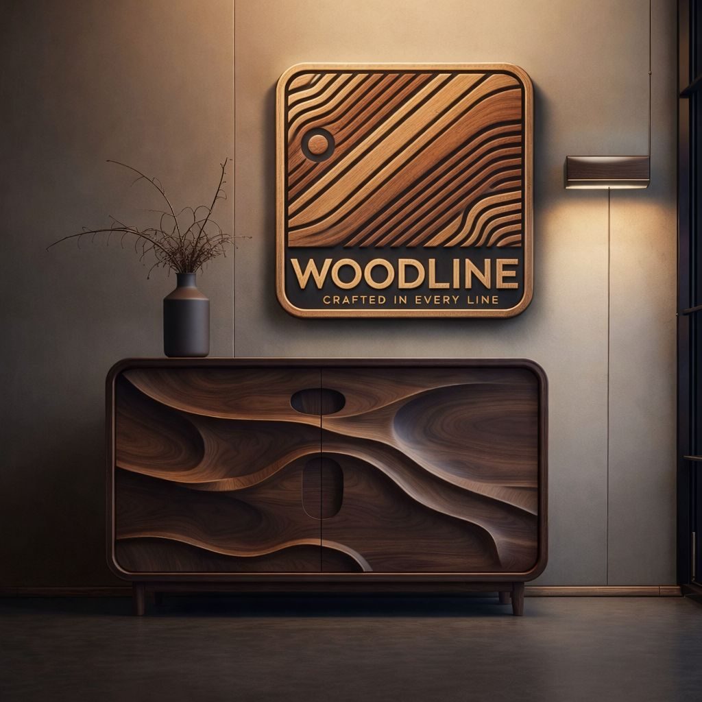 Sculpted solid-wood buffet cabinet with sweeping wood-grain doors