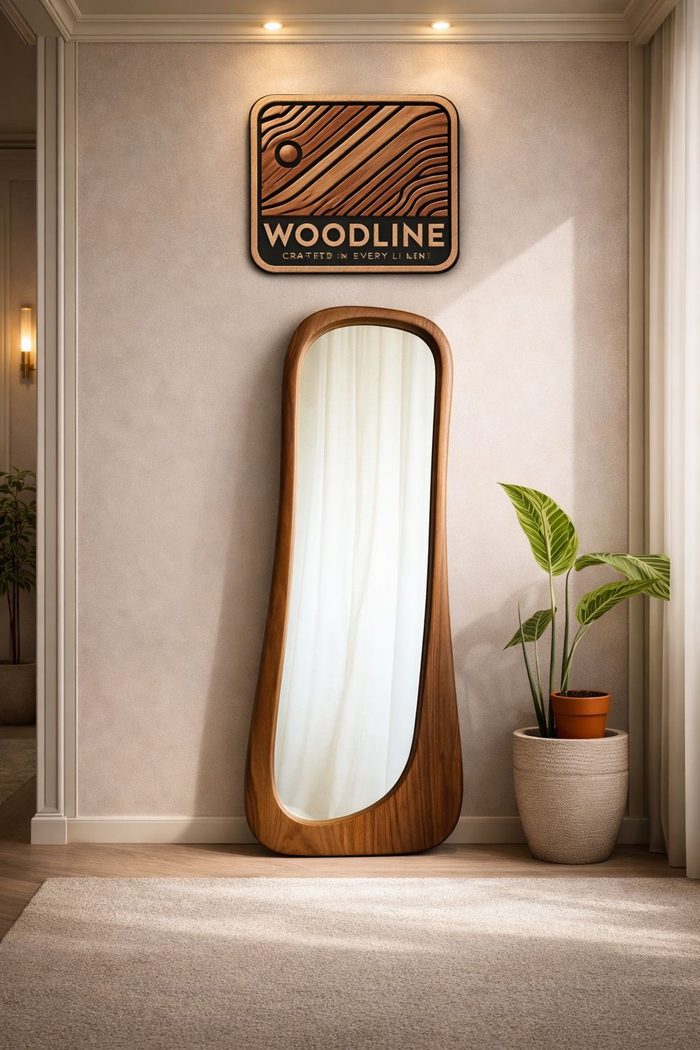 Freestanding solid-wood framed mirror