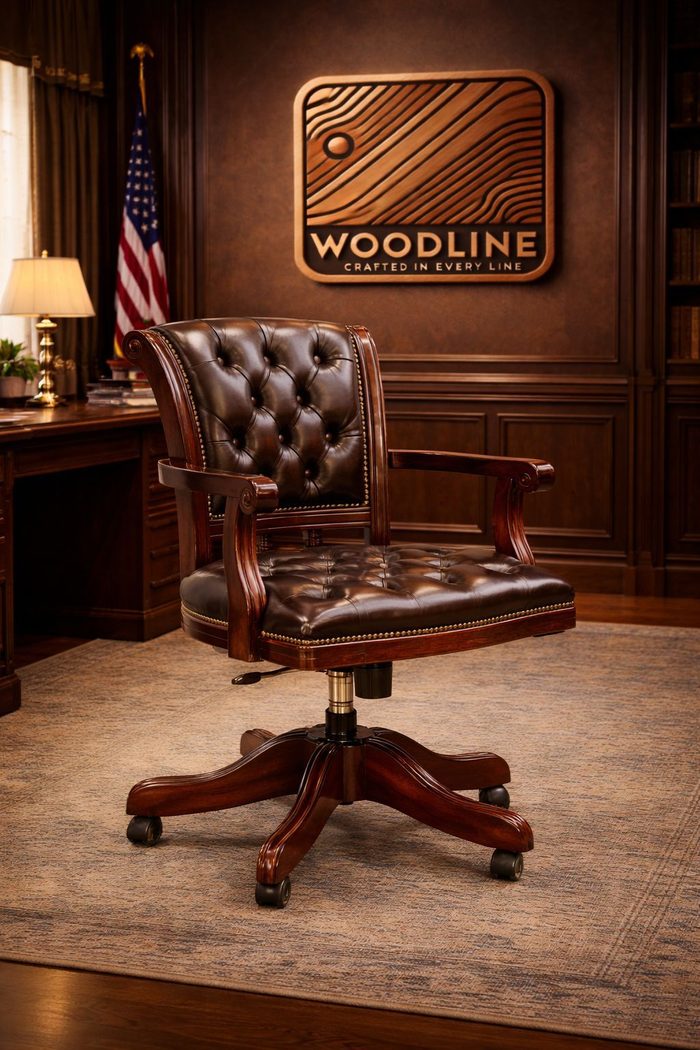 Leather-upholstered solid-wood executive office chair