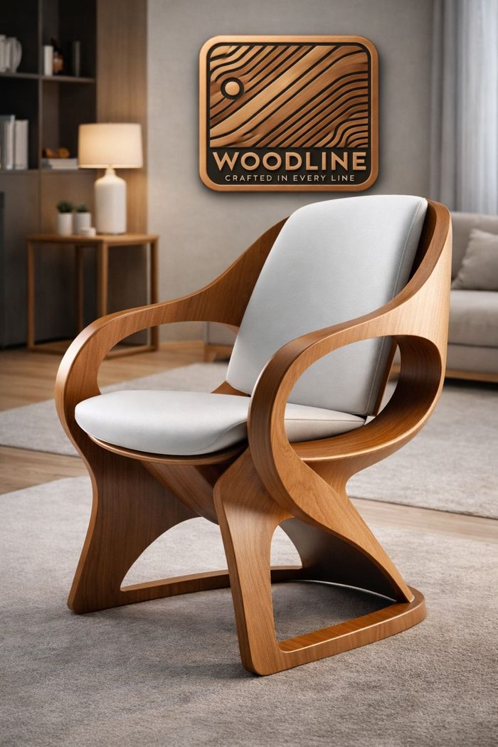 Sculpted solid-wood lounge chair with continuous curved joinery