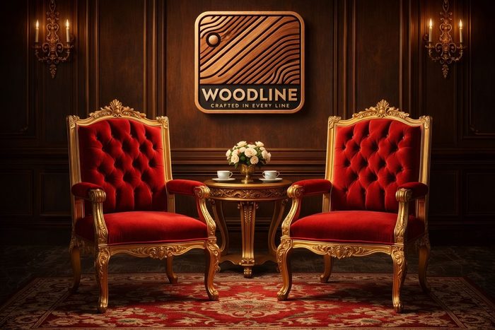 Ornate gold-trimmed visitor chairs for hospitality interiors